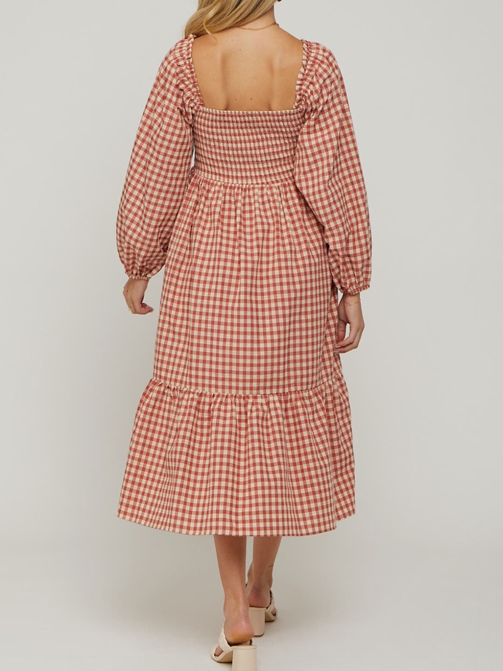 Pink Blush Maternity Gingham Long Sleeve Midi Dress - Picture 2 of 4